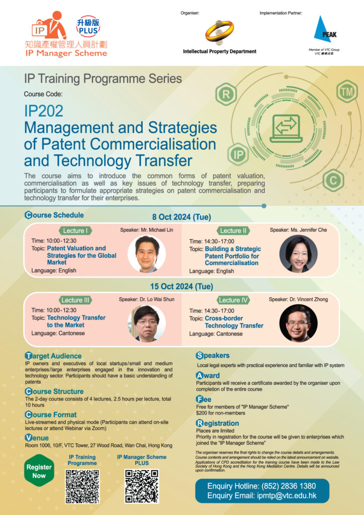 IP202 Management and Strategies of Patent Commercialisation and Technology Transfer