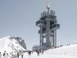 Mountaintop comms antenna reborn as dramatic cantilevered tourist tower
