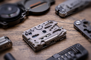 Magnetic multitool stacks 70 tools in five titanium cards