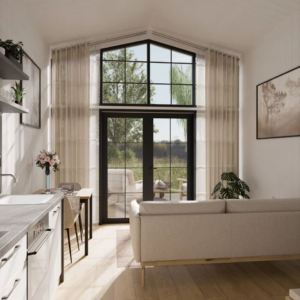 Extra-wide tiny house drops portability for comfortable cottage living